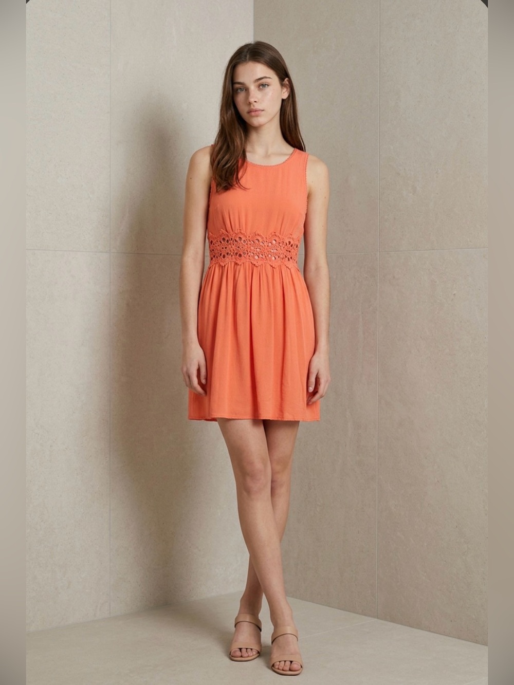 Forever 21 Orange Lace Cutout midriff  Midi Dress